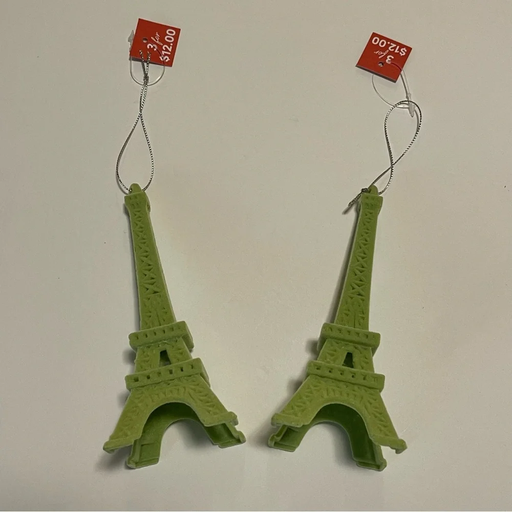 Eiffel Tower Christmas Ornament Green Velvet Set Of Two NWT World Market